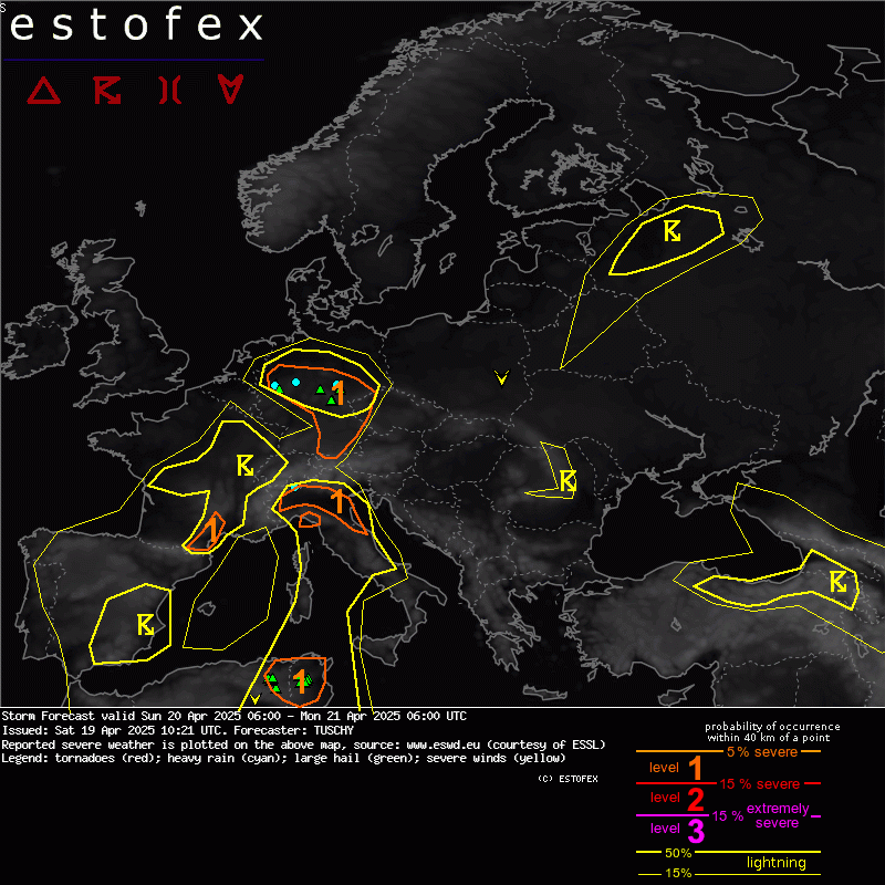 Estofex Konvektif Fırtına Tahmin Haritası