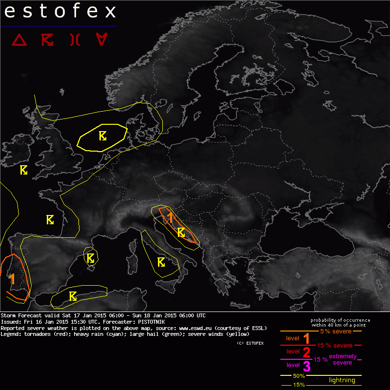 Europe Alpine Regions Mediterranean Sea: 17.01.2015 irruption of Arctic polar Air  - Pagina 3 Showforecast.cgi?lightningmap=yes&fcstfile=2015011806_201501161530_1_stormforecast