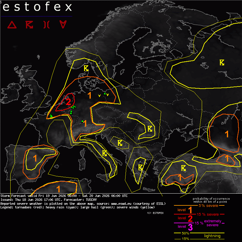 Estofex verwachting European Storm Forecast Experiment