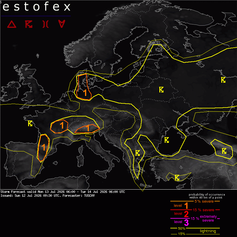 Estofex verwachting European Storm Forecast Experiment