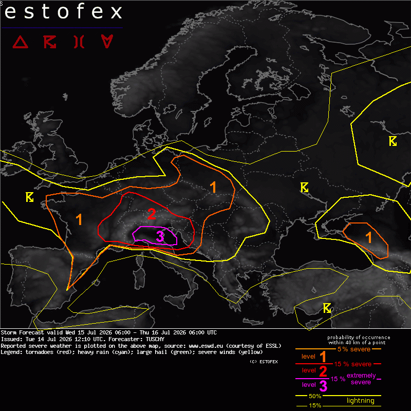 Estofex verwachting European Storm Forecast Experiment