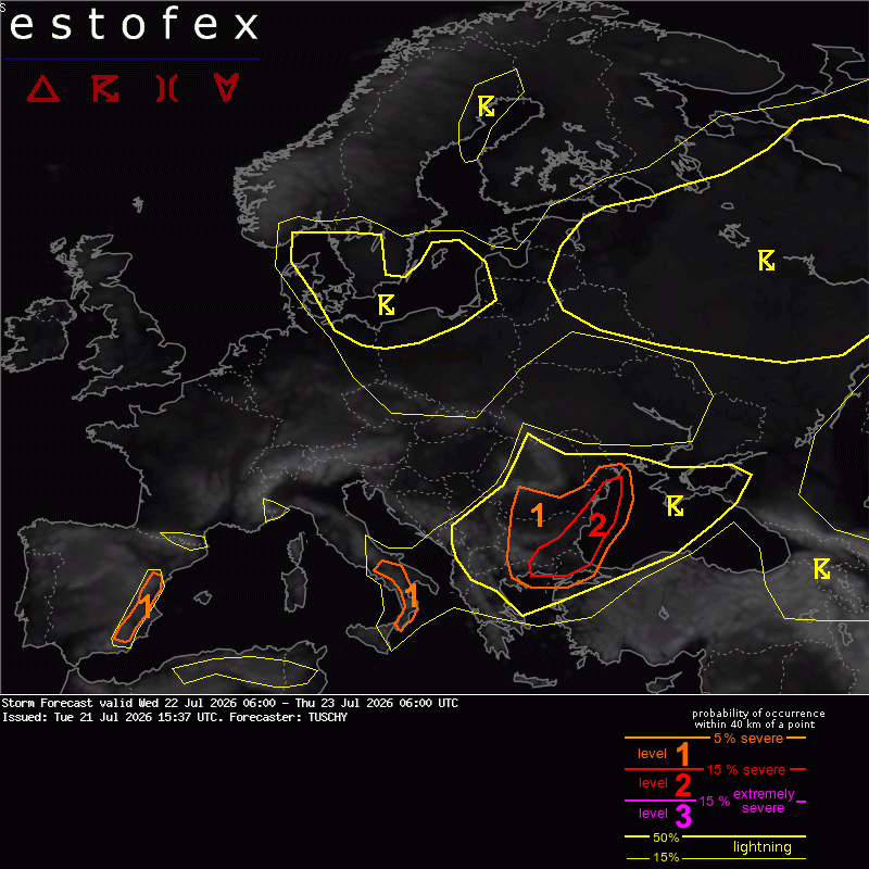 Estofex verwachting European Storm Forecast Experiment