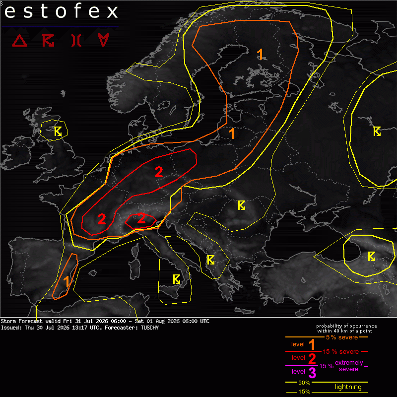 Estofex verwachting European Storm Forecast Experiment