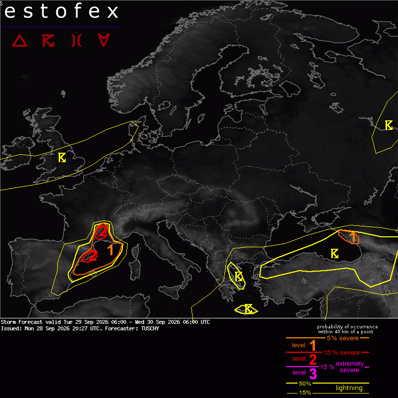 Estofex verwachting European Storm Forecast Experiment