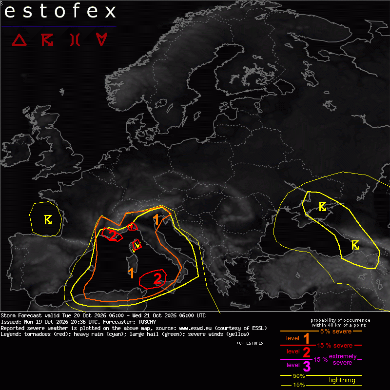 Estofex verwachting European Storm Forecast Experiment